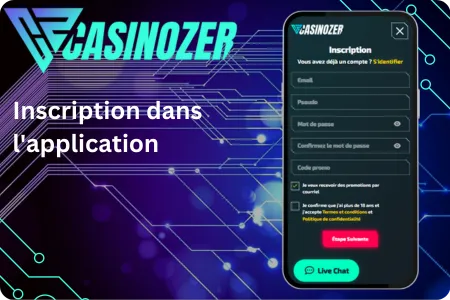 Inscription dans l'application